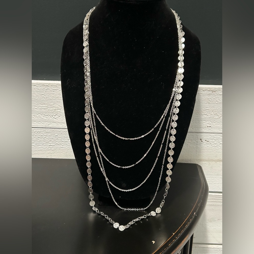 ✨ Silver Multi-Layer Disc & Chain Statement Necklace | New